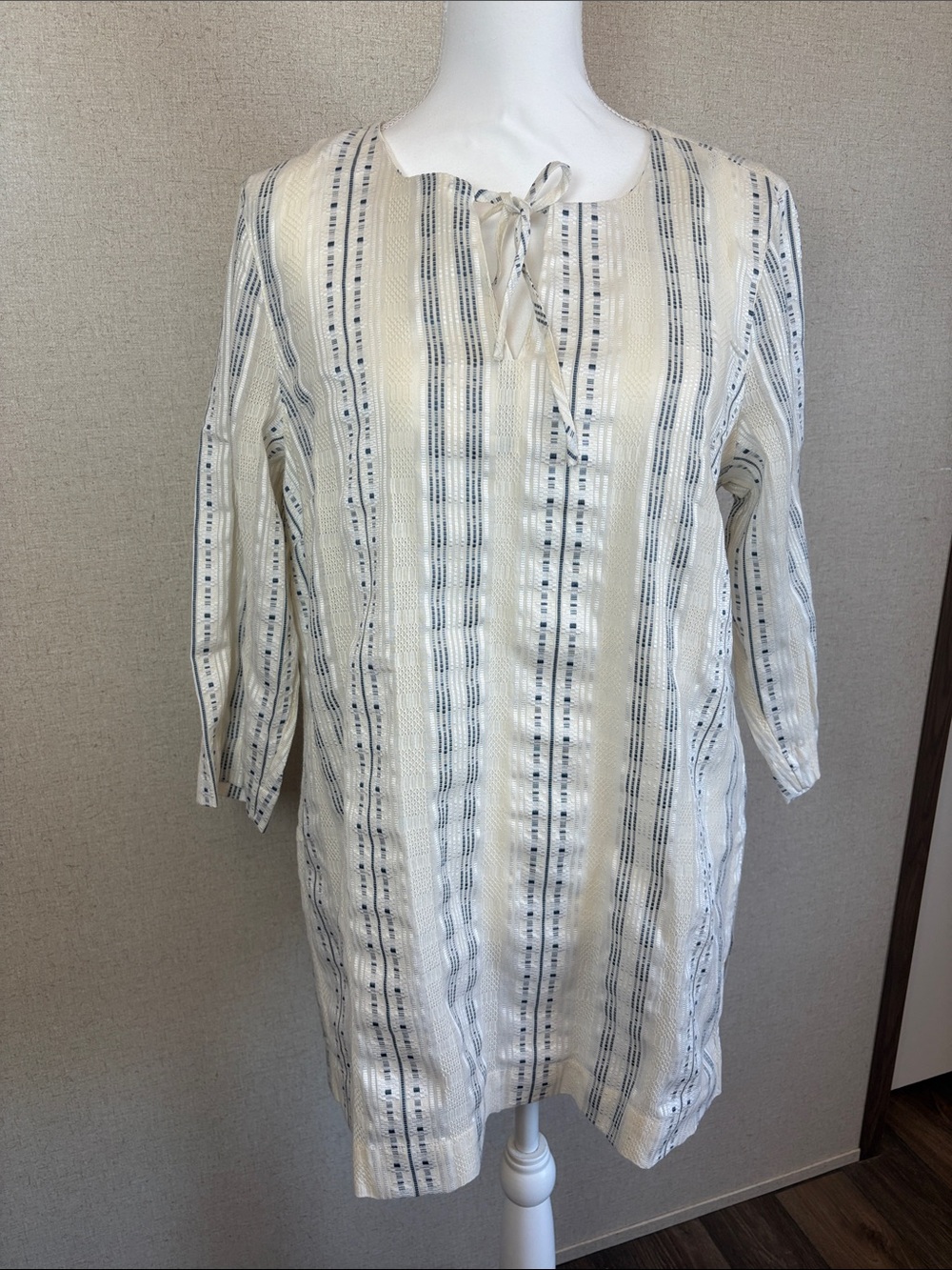 Pure Jill Elements Striped Tunic Top Sz Medium Boho Textured Coastal Grandma